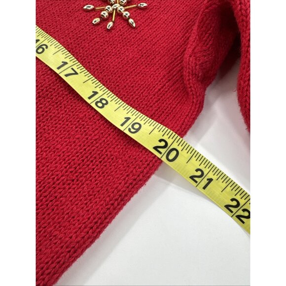 Victoria Jones Sweater Womens Medium Red Christmas Gold Snowflakes Tunic Beaded - Picture 9 of 12